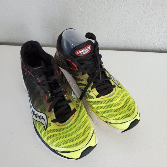 Saucony Mens Black Yellow Synthetic Lace Up Runnin - Picture 1 of 7